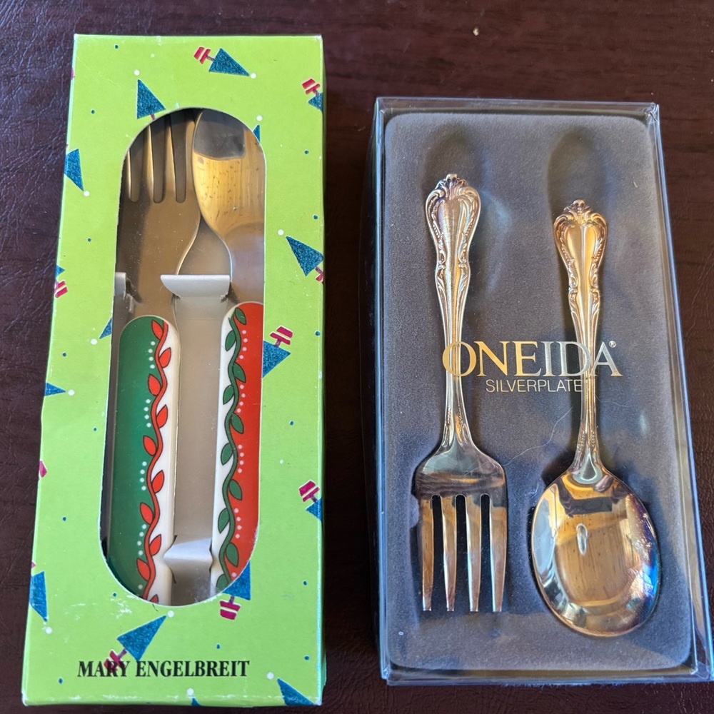Christmas Children’s NWT 2 sets silverware Oneida Mary Englebreit